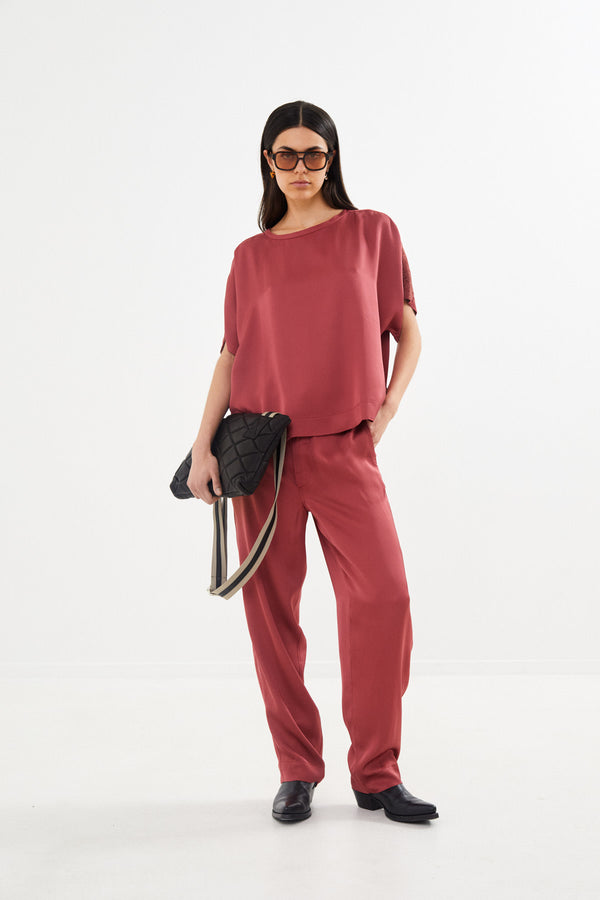 Serena - Solid lacey blouse  I Burgundy    1 - Rabens Saloner