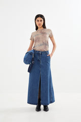 Henrike - Denim panelled skirt  I Washed indigo    2 - Rabens Saloner