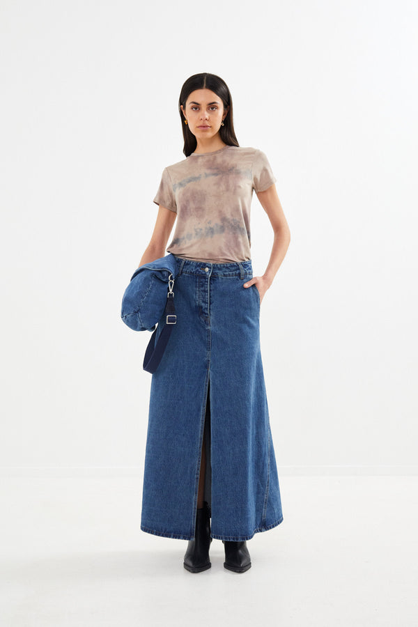 Henrike - Denim panelled skirt  I Washed indigo    2 - Rabens Saloner