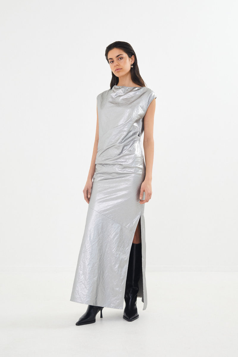 Jamal - Antique silver draped dress I Antique silver 3 - Rabens Saloner