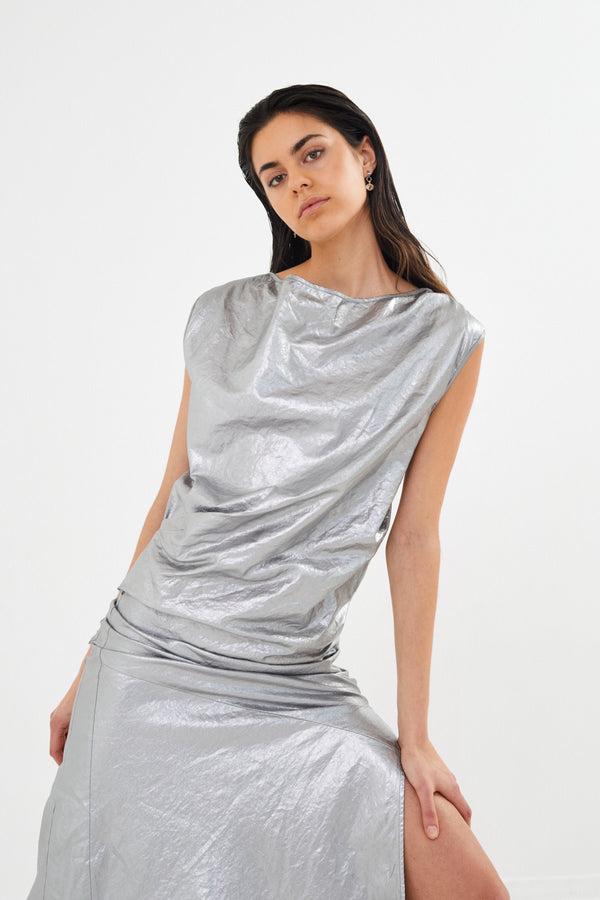 Jamal - Antique silver draped dress I Antique silver 2 - Rabens Saloner