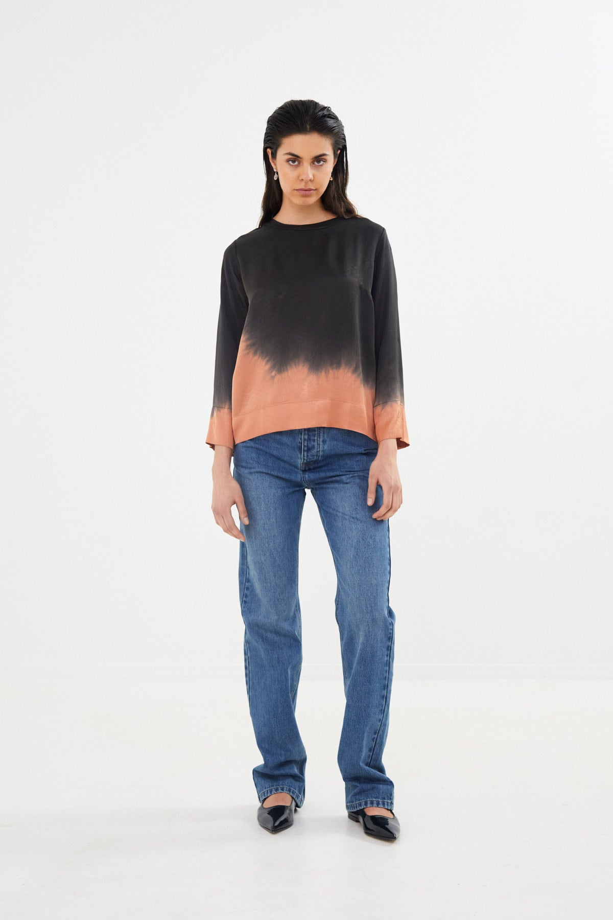 Herta - Coastal 3/4 sleeve top I Asphalt black 3 - Rabens Saloner