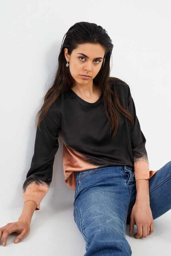 Herta - Coastal 3/4 sleeve top I Black peachy combo 2 - Rabens Saloner