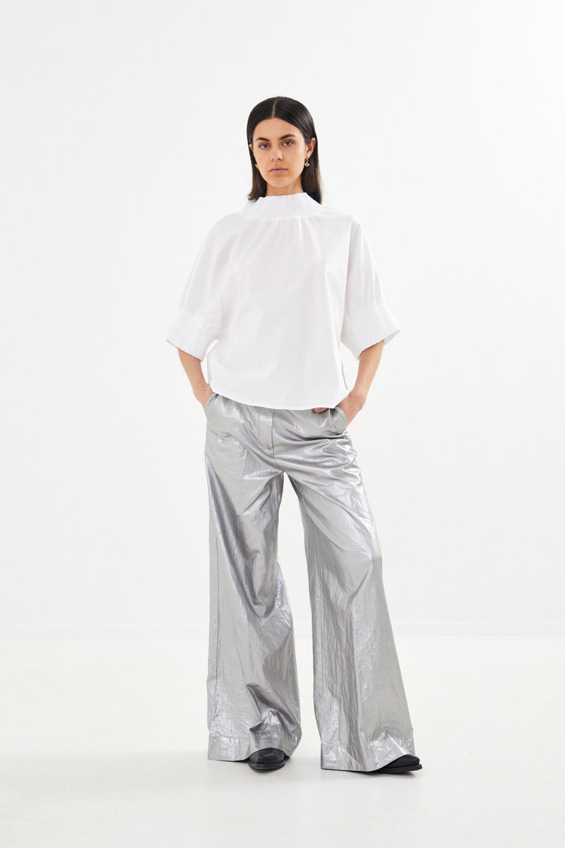 Oona - Poplin shirring blouse I White    3 - Rabens Saloner