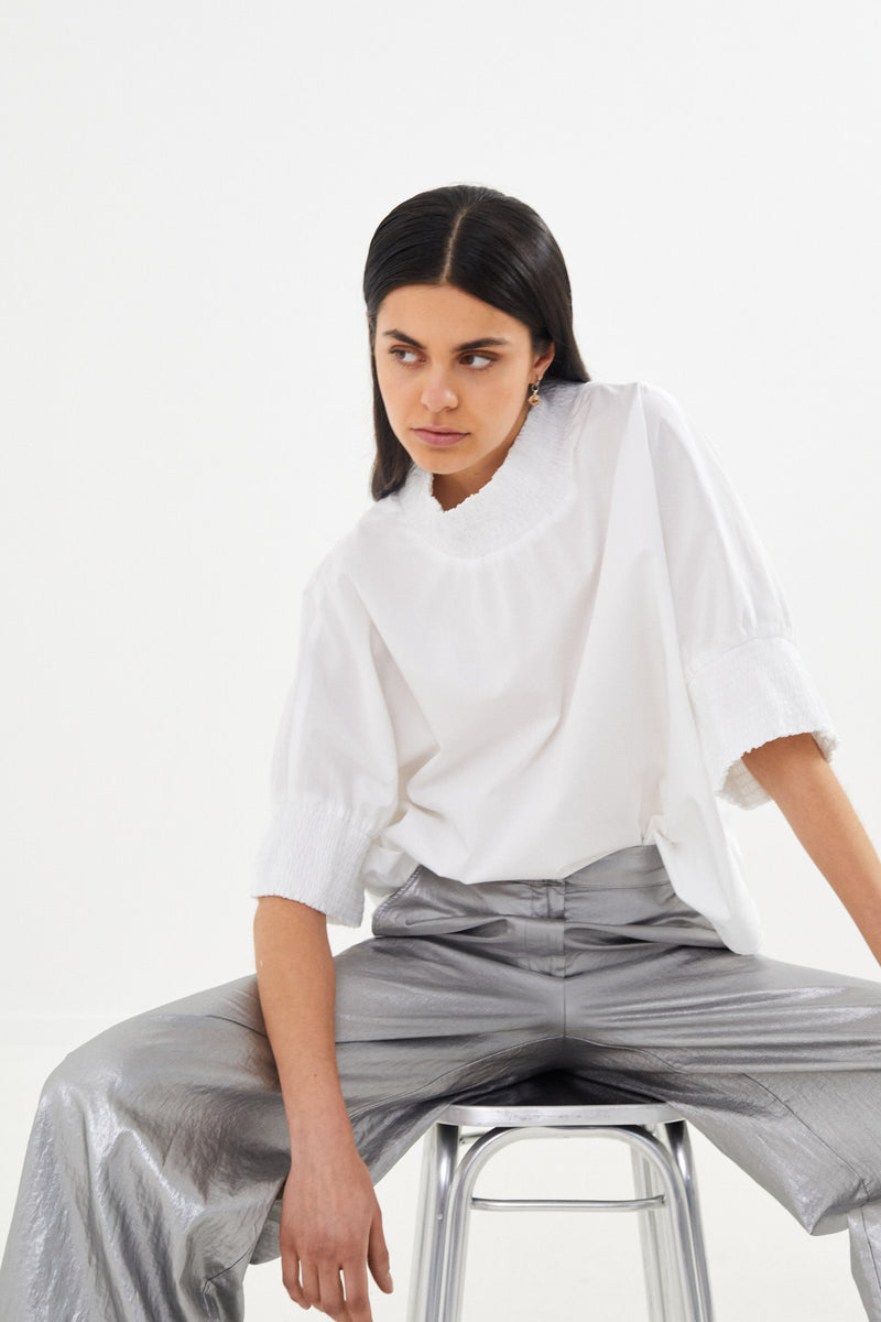 Oona - Poplin shirring blouse I White    4 - Rabens Saloner