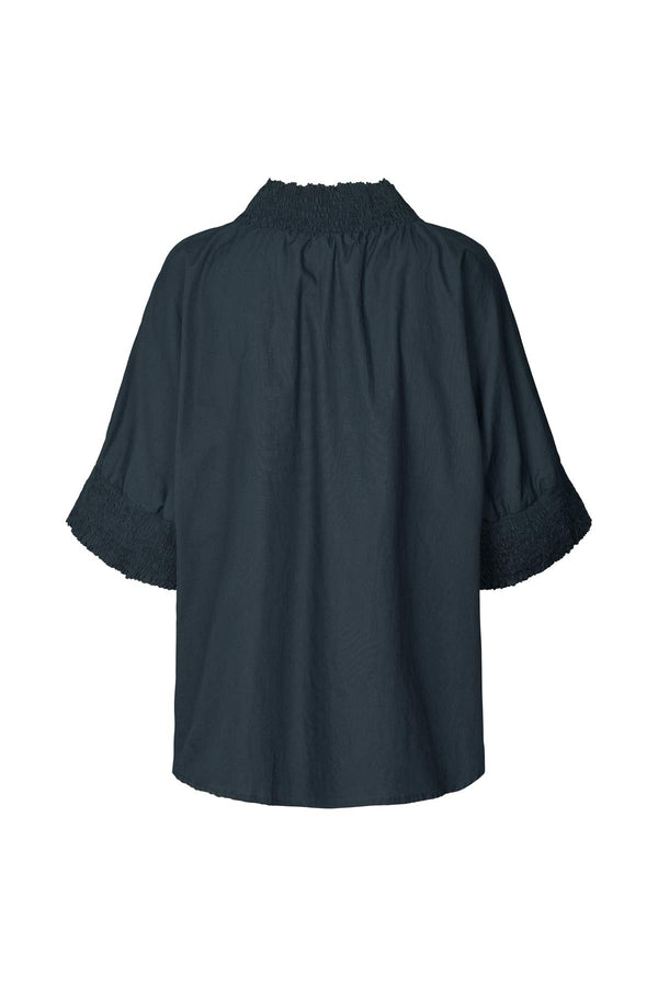 Oona - Poplin shirring blouse I Dark navy    2 - Rabens Saloner