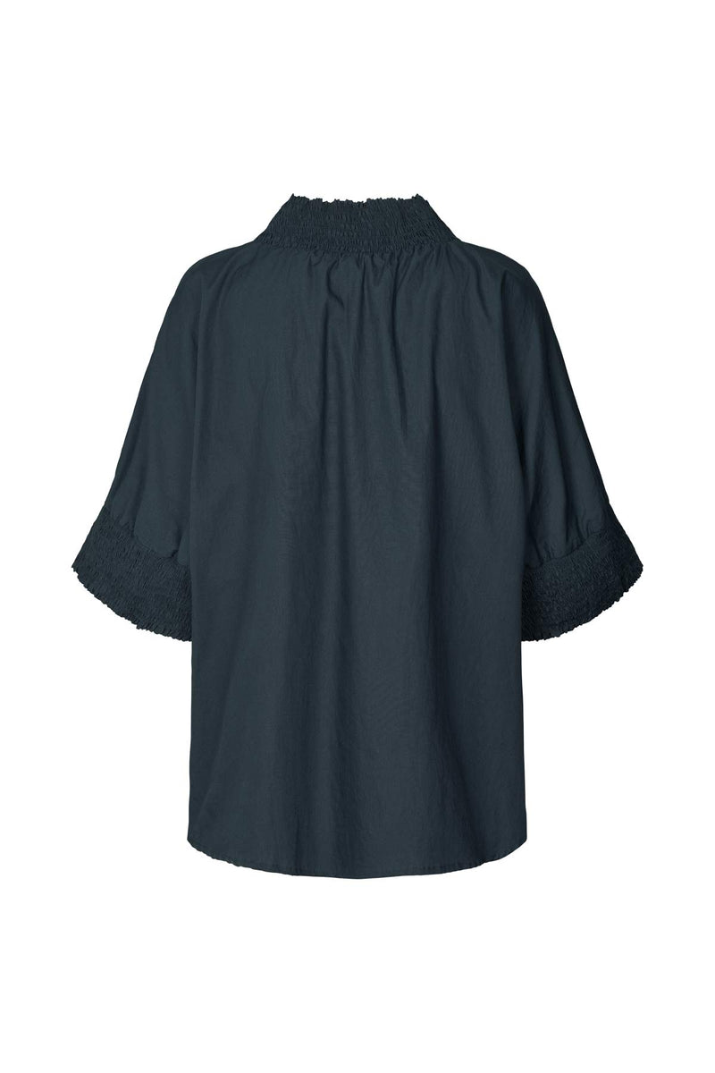 Oona - Poplin shirring blouse I Dark navy    2 - Rabens Saloner