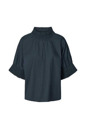 Oona - Poplin shirring blouse I Dark navy Dark navy XS/S  1 - Rabens Saloner