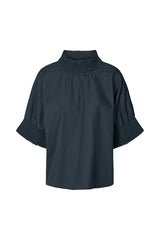 Oona - Poplin shirring blouse I Dark navy Dark navy XS/S  1 - Rabens Saloner