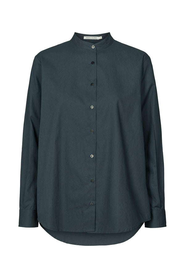 Jori - Poplin grandad shirt I Dark navy Dark navy XS 1 - Rabens Saloner