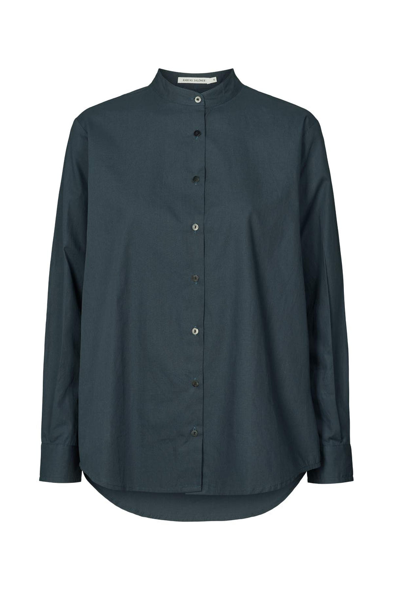 Jori - Poplin grandad shirt I Dark navy Dark navy XS 1 - Rabens Saloner