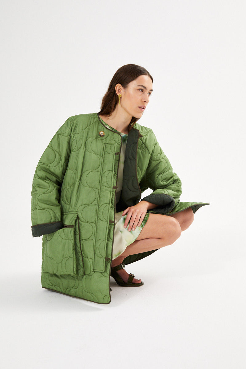 Rahlin - Pastel quilt coat I Stone green 2 - Rabens Saloner