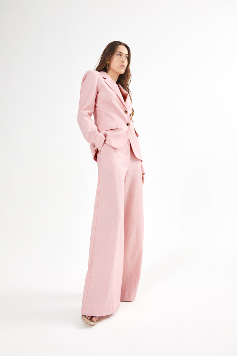 Zoe - Striped tailoring wide leg pants I Pink stripe 2 - Rabens Saloner