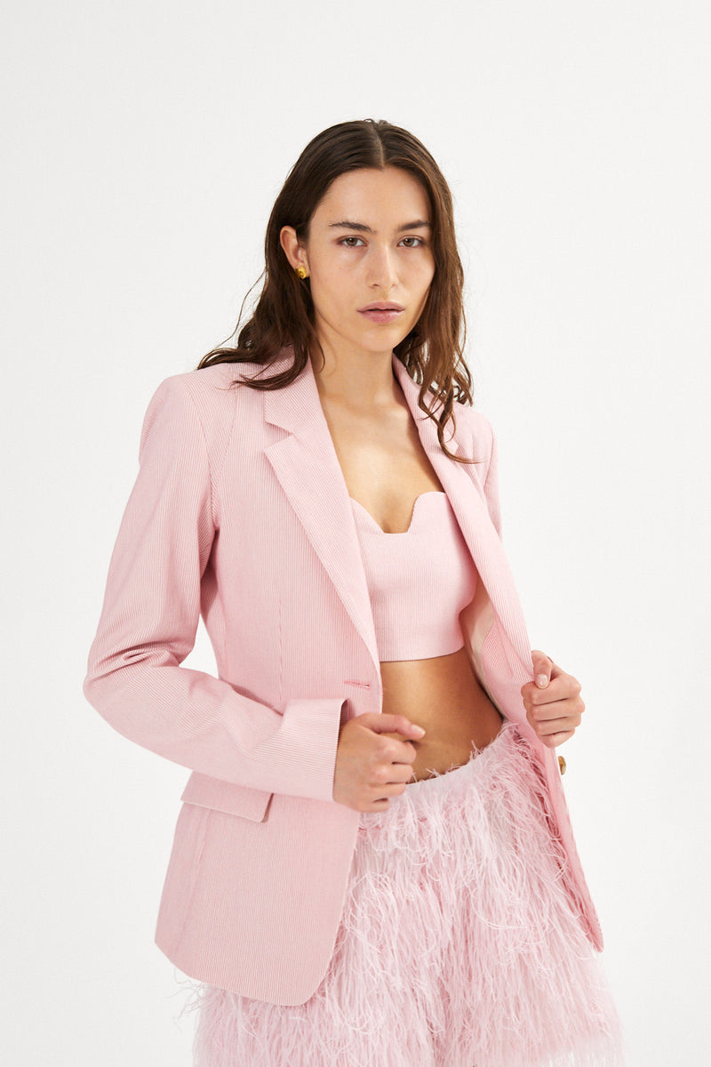 Helda - Striped tailoring jacket I Pink stripe 1 - Rabens Saloner