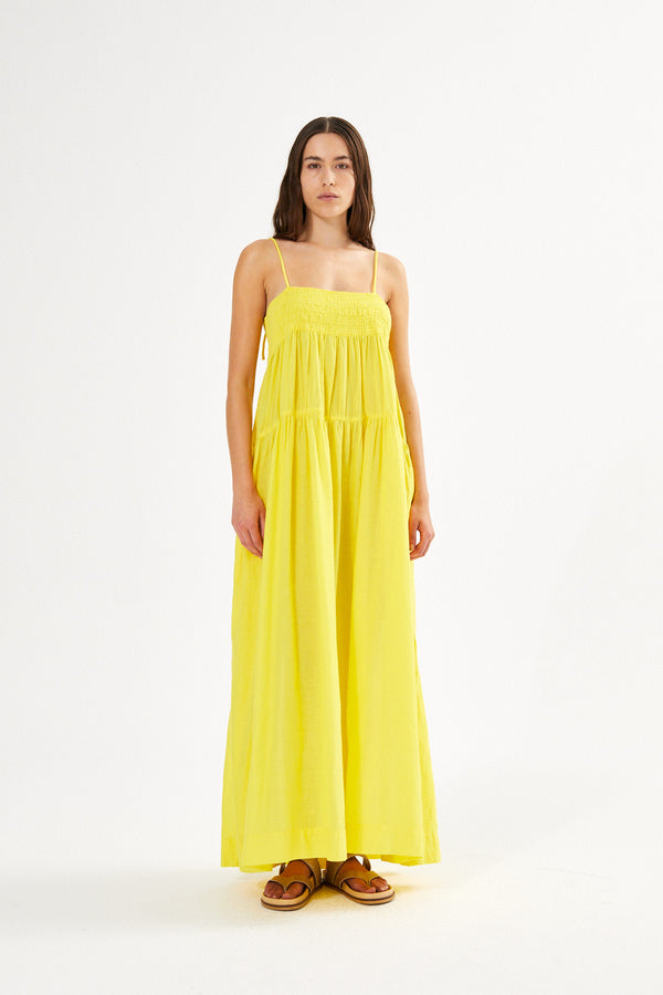 Dodo - Cotton smock tier dress I Sunshine yellow 1 - Rabens Saloner