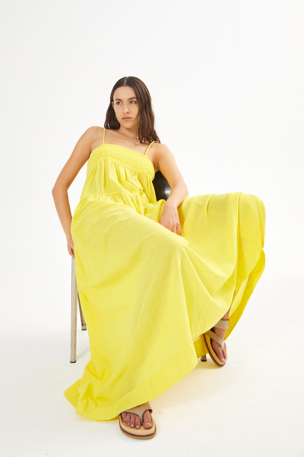 Dodo - Cotton smock tier dress I Sunshine yellow 2 - Rabens Saloner