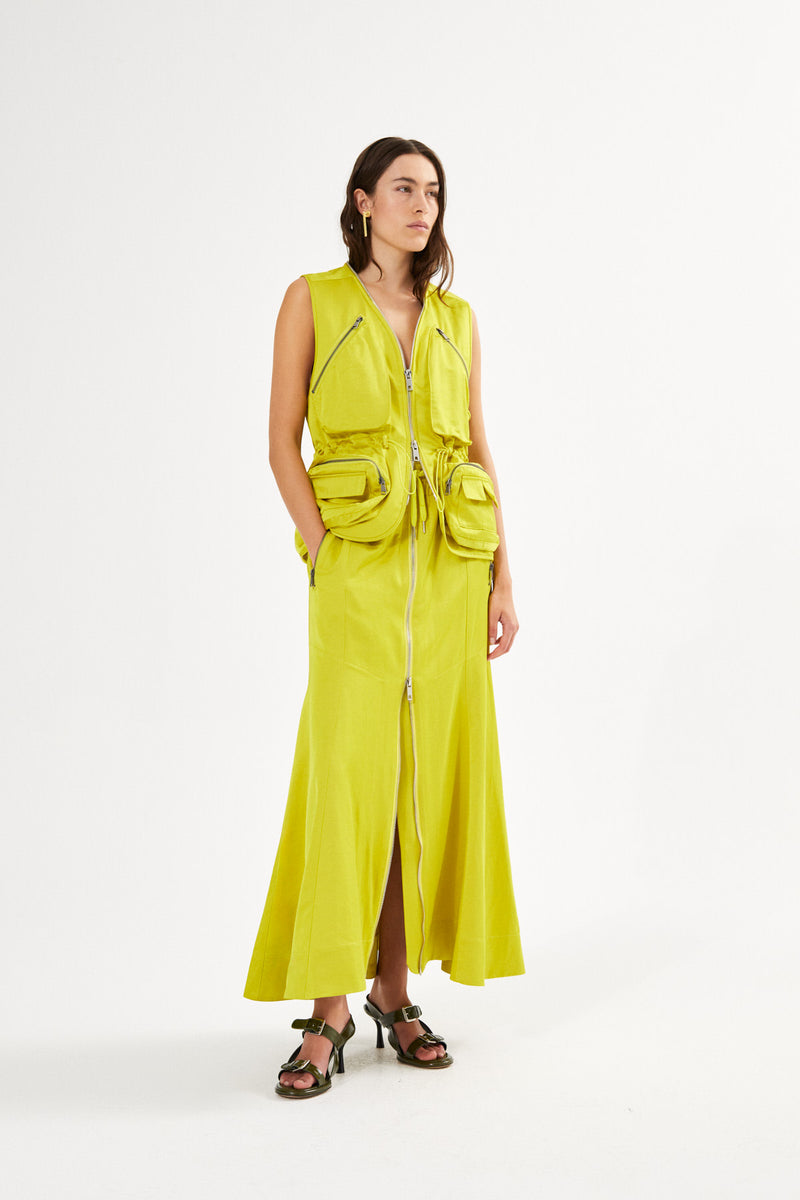 Parel - Techno drape flared skirt I Acid yellow Acid yellow XS 1 - Rabens Saloner