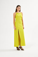 Pandora - Techno drape fitted dress I Acid yellow Acid yellow XS 1 - Rabens Saloner