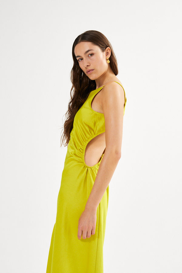 Pandora - Techno drape fitted dress I Acid yellow 2 - Rabens Saloner