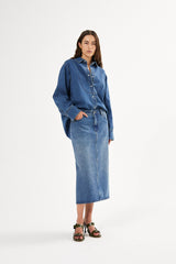 Ramone - Denim fitted skirt I Washed indigo 1 - Rabens Saloner