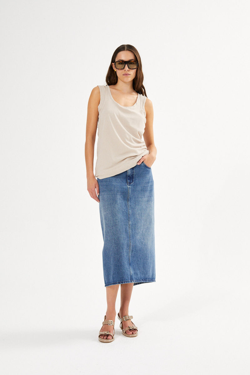 Ramone - Denim fitted skirt I Washed indigo 7 - Rabens Saloner