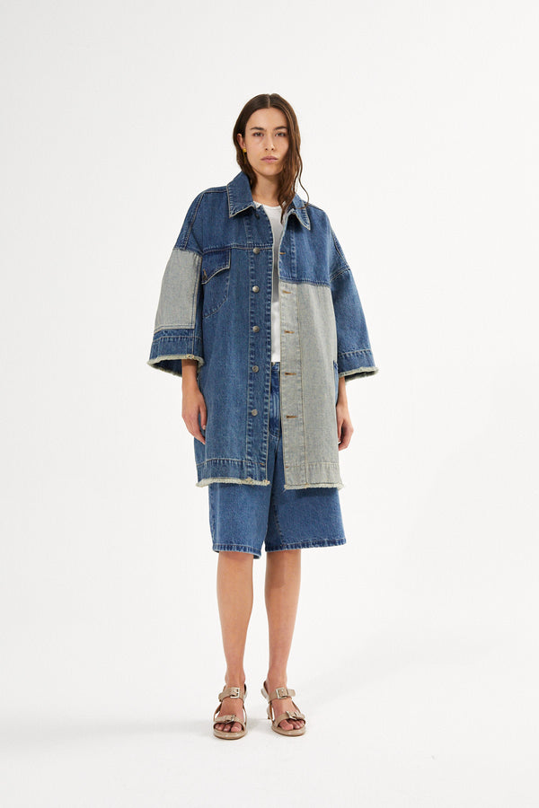 Oya - Denim kimono jacket I Washed indigo 1 - Rabens Saloner