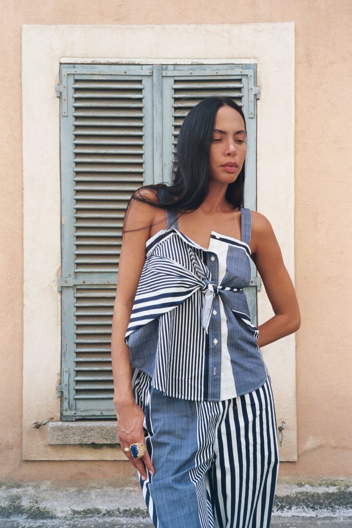 Bibs - Medley stripe tie front top I Navy stripe 8 - Rabens Saloner