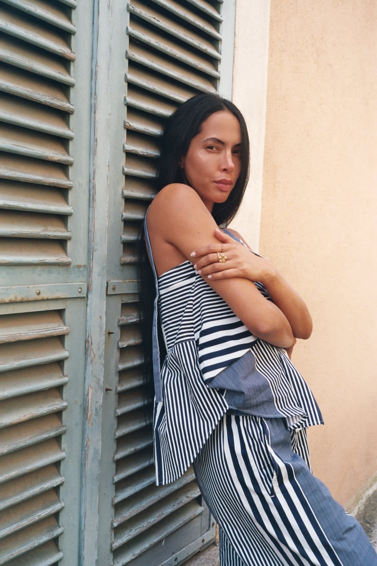 Bibs - Medley stripe tie front top I Navy stripe 7 - Rabens Saloner