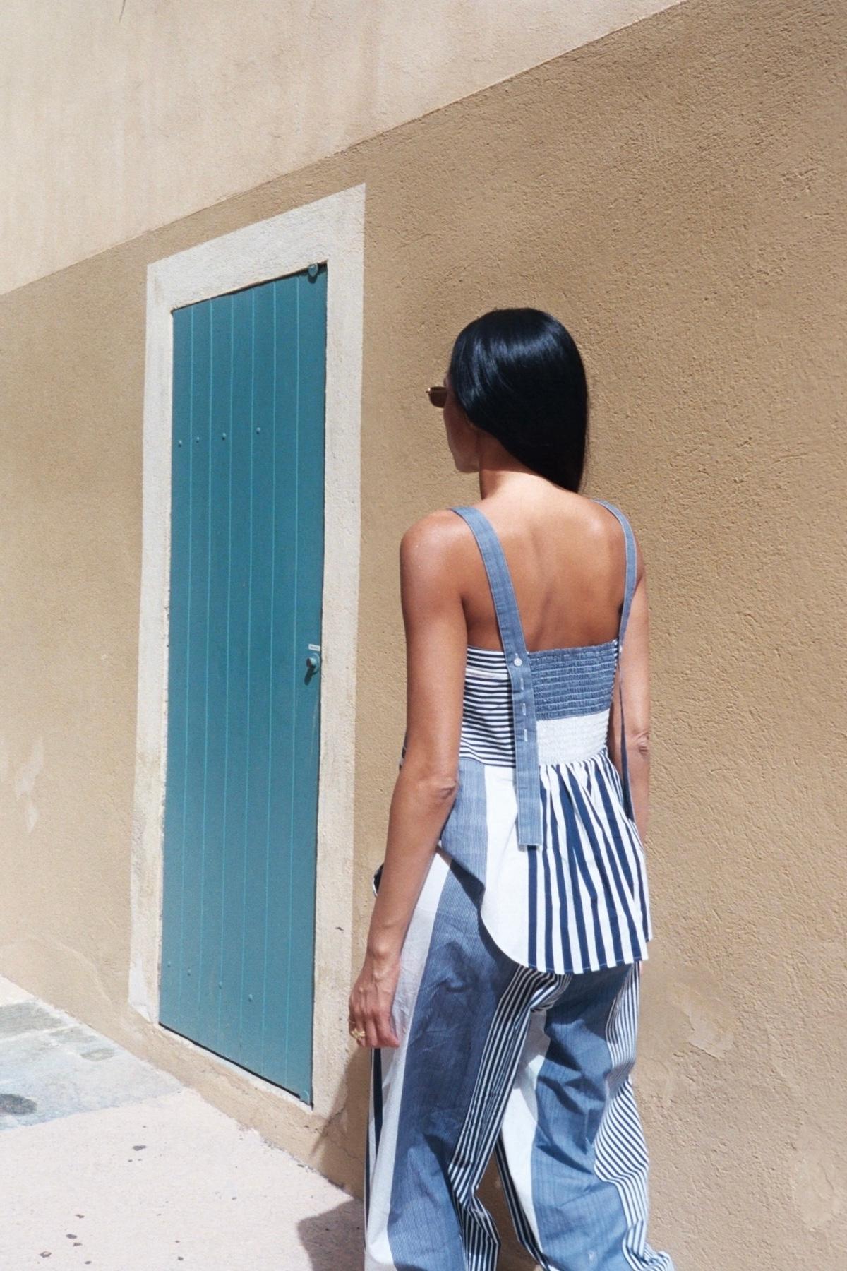 Bibs - Medley stripe tie front top I Navy stripe 6 - Rabens Saloner