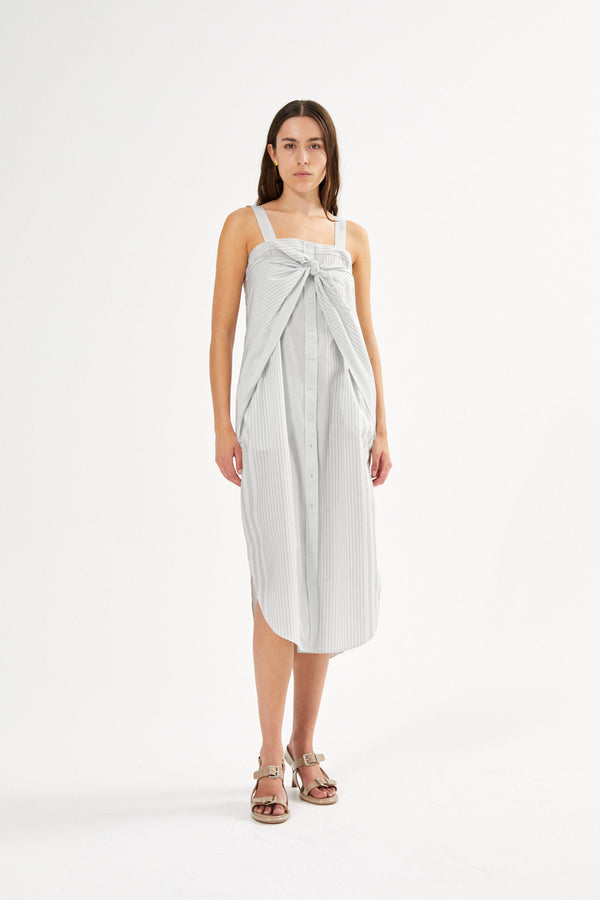 Bondie - Medley stripe tie front dress I Dirty chalk stripe 1 - Rabens Saloner