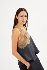 Blondie - Sheer lace camisole top I Tobacco combo 4 - Rabens Saloner