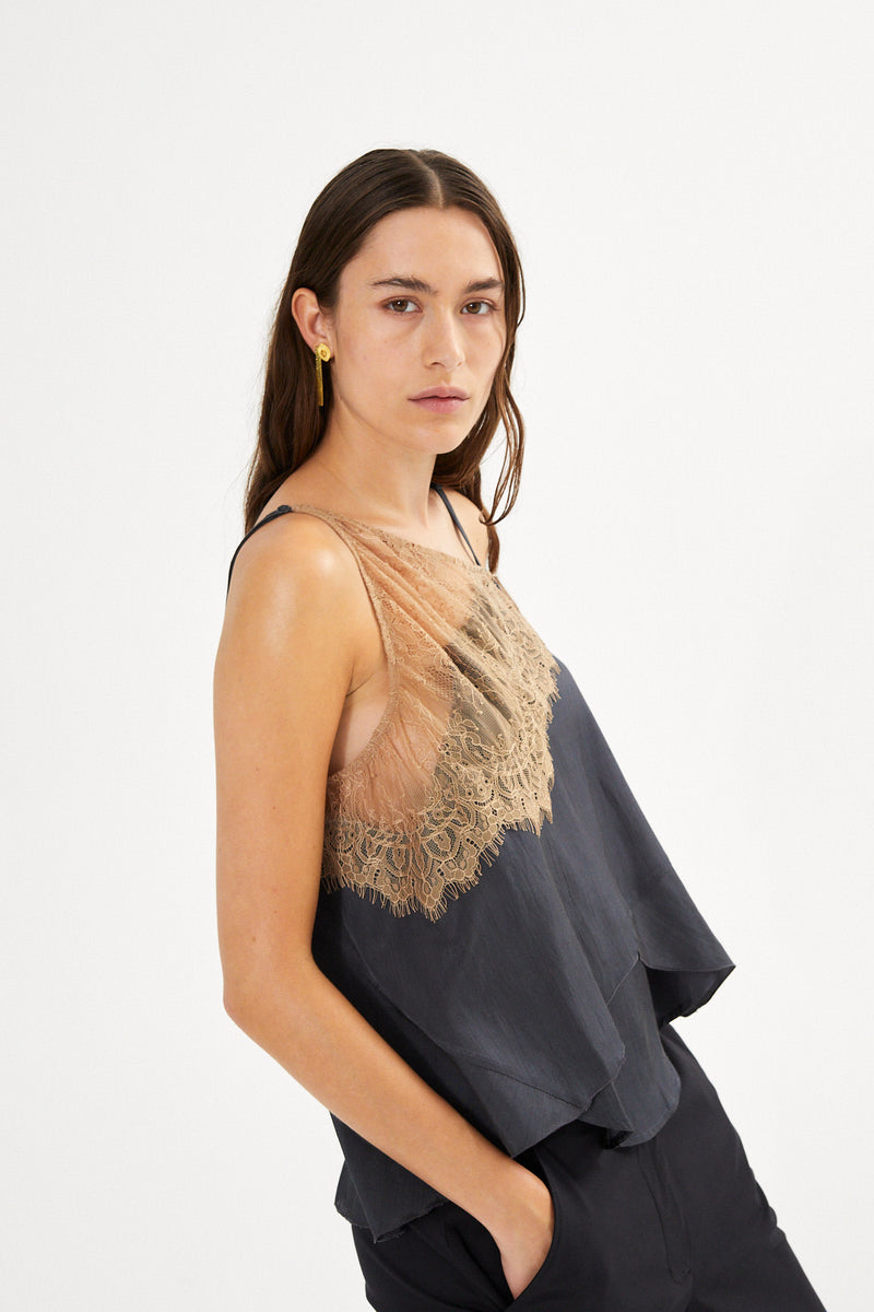 Blondie - Sheer lace camisole top I Tobacco combo 4 - Rabens Saloner