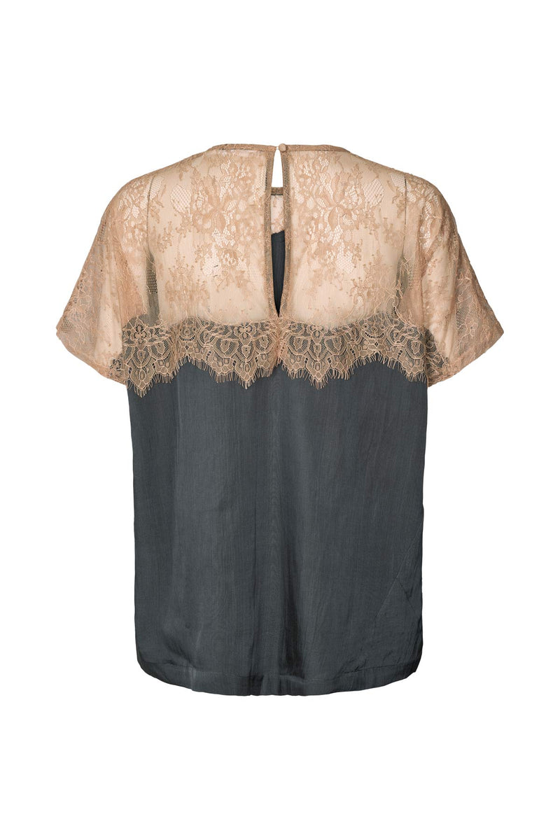 Buggi - Sheer lace t-shirt I Dark shadow combo 4 - Rabens Saloner