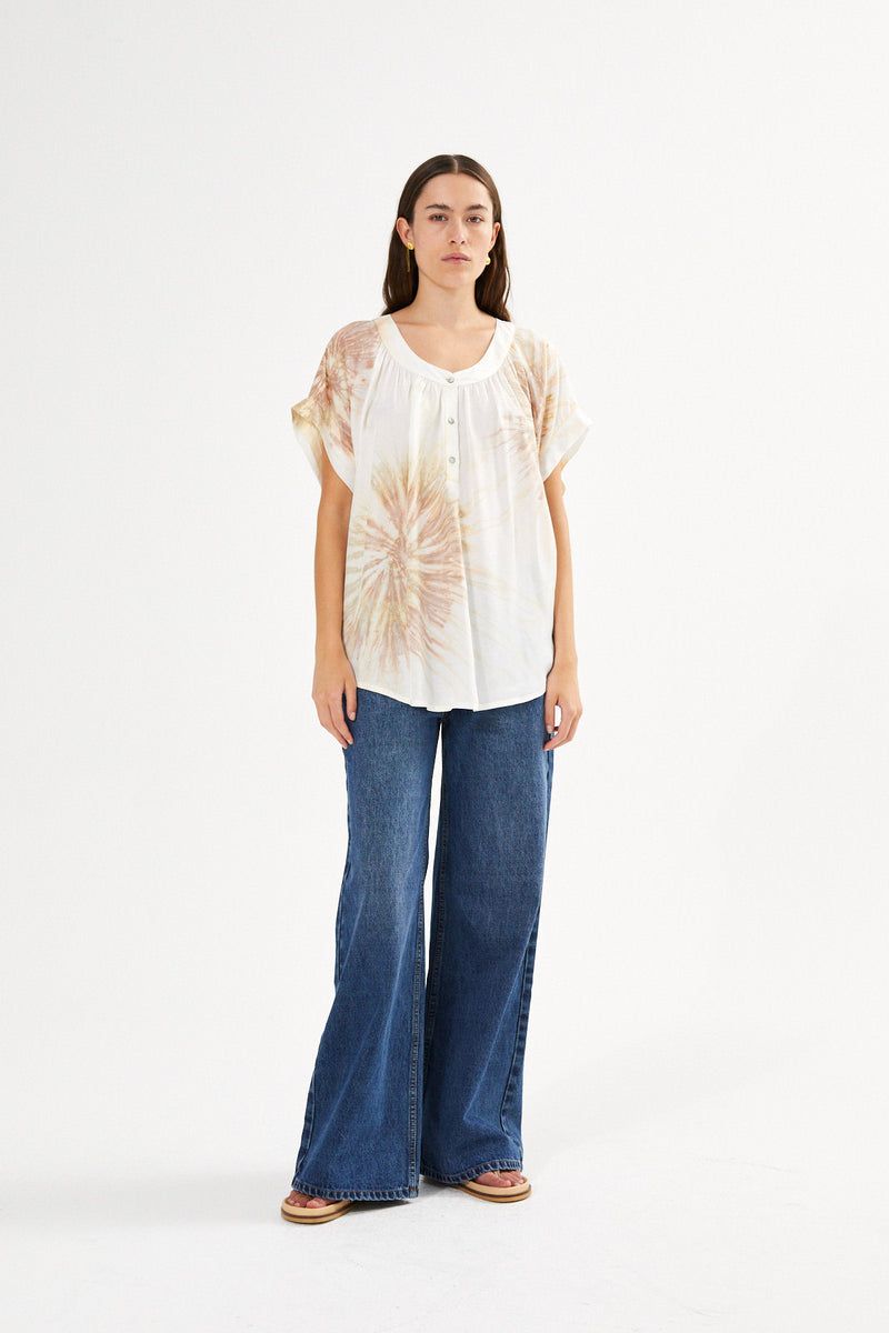 Jolin - Cartwheel blouse I Ocean combo 4 - Rabens Saloner
