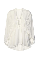 Corrie - Cotton voile deep V-neck top I White 3 - Rabens Saloner