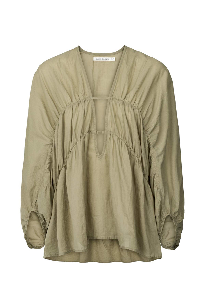 Corrie - Cotton voile deep V-neck top I Khaki Khaki XS/S 1 - Rabens Saloner