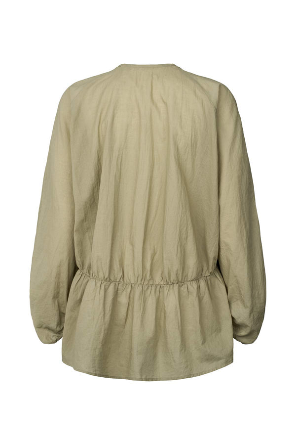 Corrie - Cotton voile deep V-neck top I Khaki 2 - Rabens Saloner