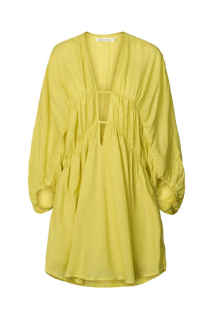 Corrina - Cotton voile deep V-neck dress I Acid yellow Acid yellow XS/S 3 - Rabens Saloner