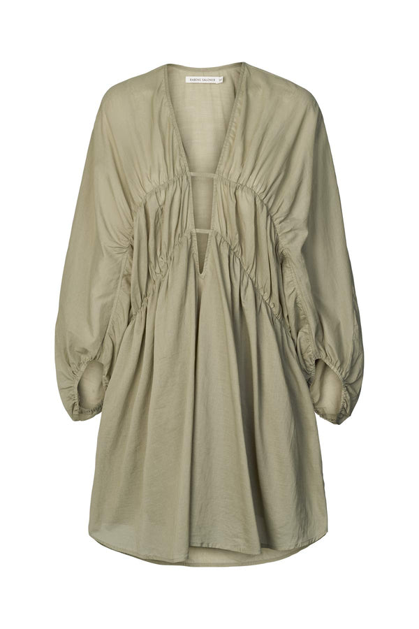 Corrina - Cotton voile deep V-neck dress I Khaki Khaki XS/S 1 - Rabens Saloner