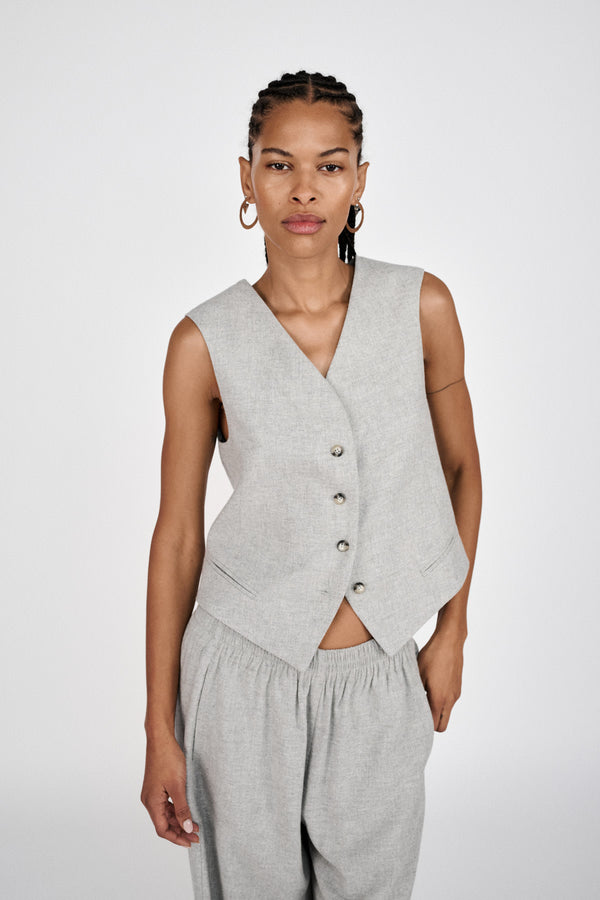 Favour - Drapy tailoring vest I Grey melange 2 - Rabens Saloner