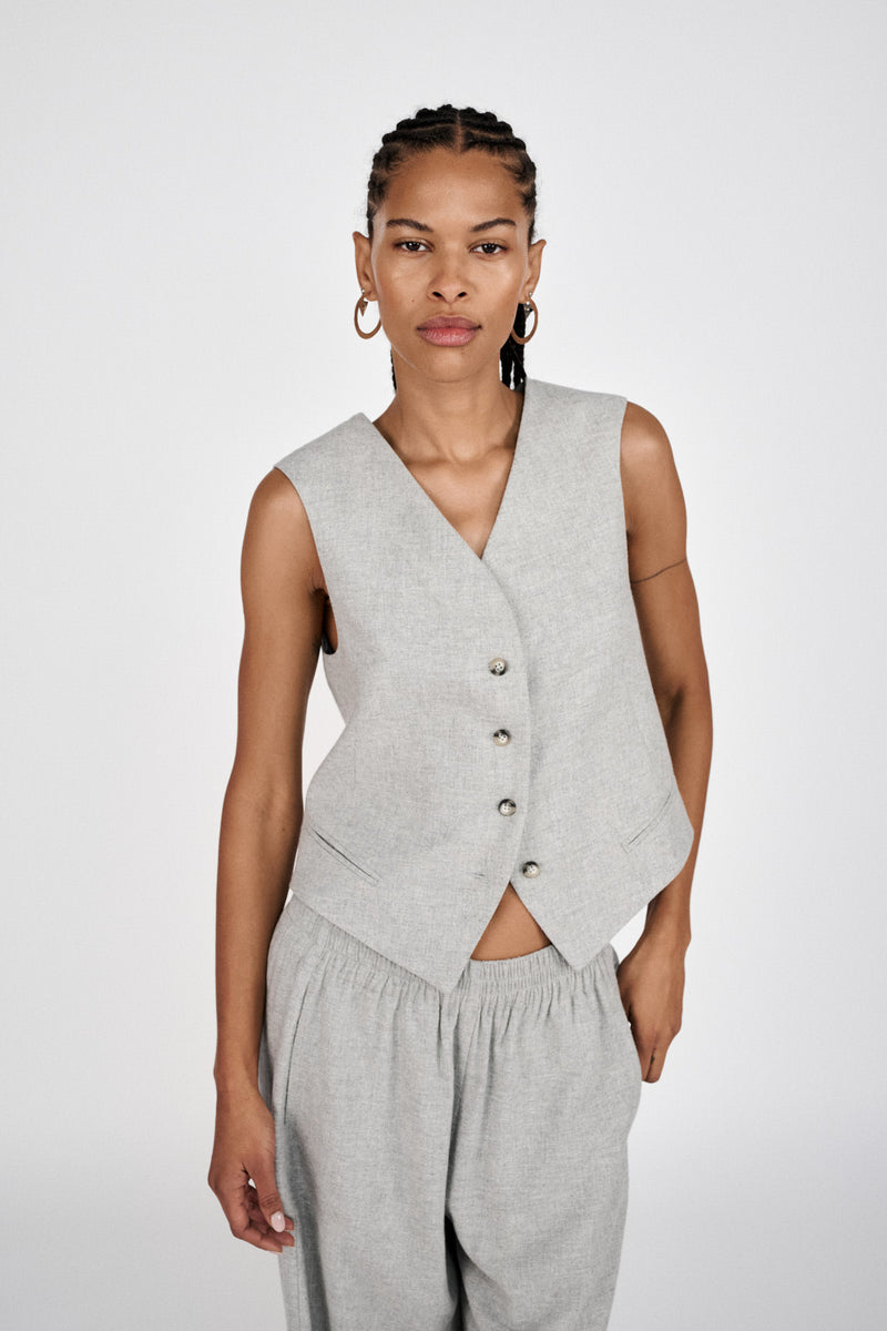 Favour - Drapy tailoring vest I Grey melange 2 - Rabens Saloner