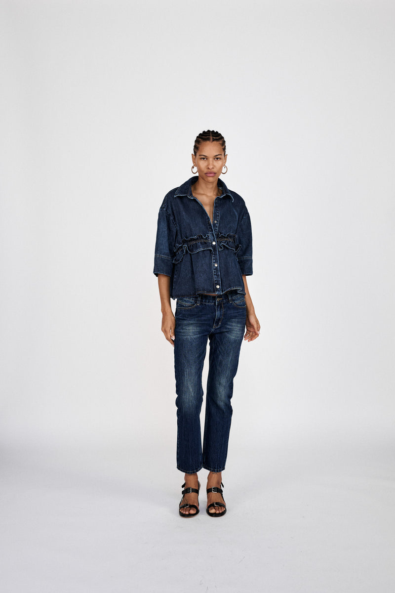 Fine - Denim cropped pants I Dark washed indigo 1 - Rabens Saloner
