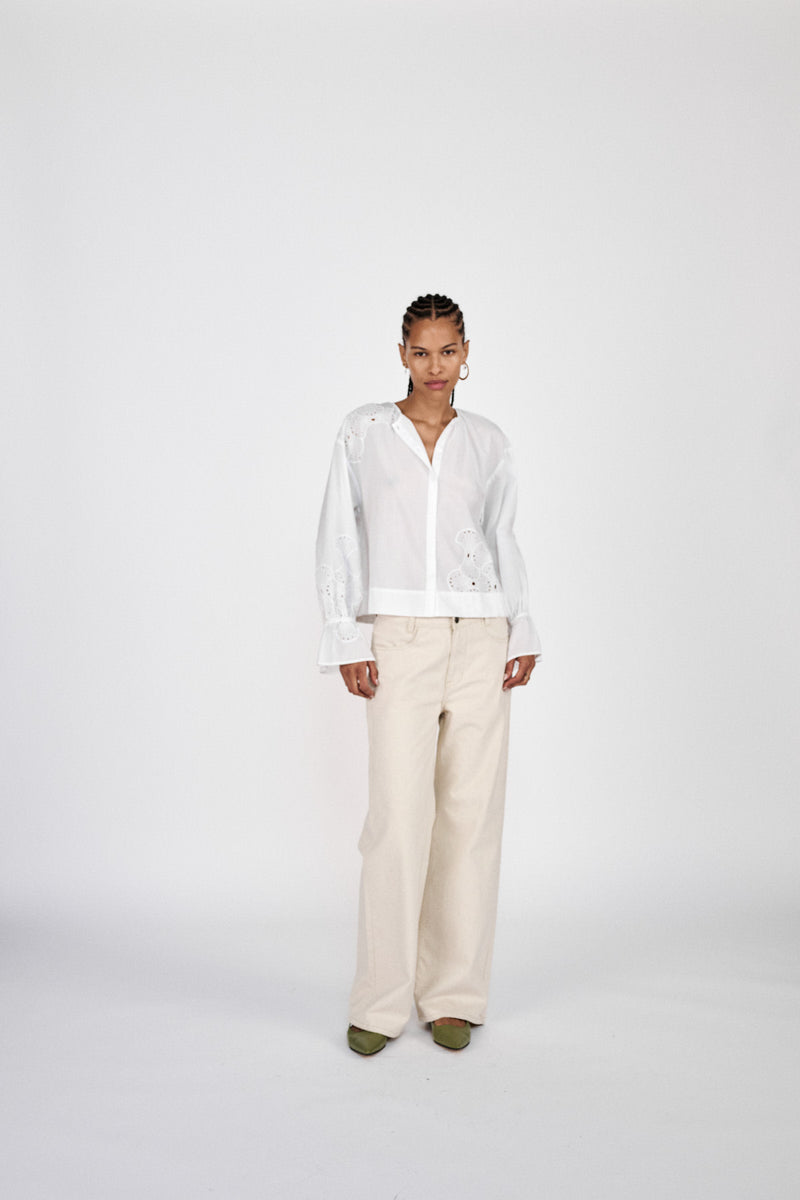Fellini - Denim ecru straight pants I Ecru 3 - Rabens Saloner