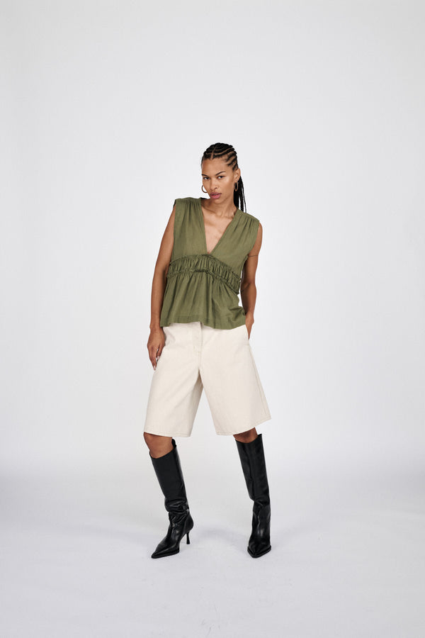 Raha - Denim ecru wide shorts I Ecru 1 - Rabens Saloner