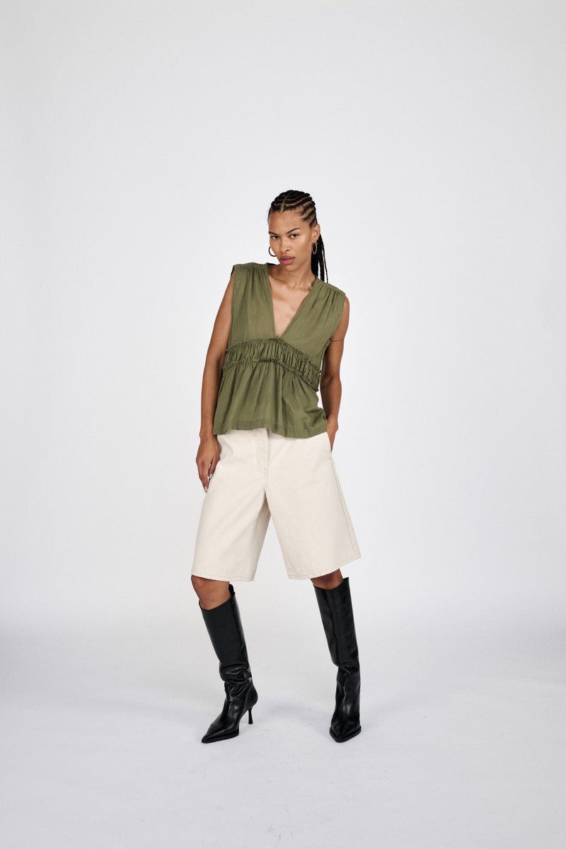 Raha - Denim ecru wide shorts I Ecru 1 - Rabens Saloner