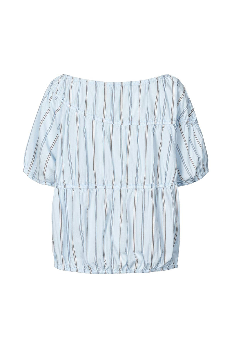 Lotte - Reverse stripe elasticated top I Blue pyjama stripe 6 - Rabens Saloner