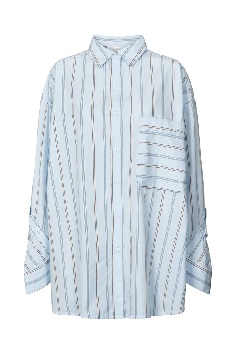 Bobbies - Reverse stripe oversized shirt I Blue pyjama stripe Blue pyjama stripe XS/S 2 - Rabens Saloner
