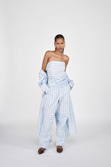 Fresia - Reverse stripe military pants I Blue pyjama stripe 3 - Rabens Saloner