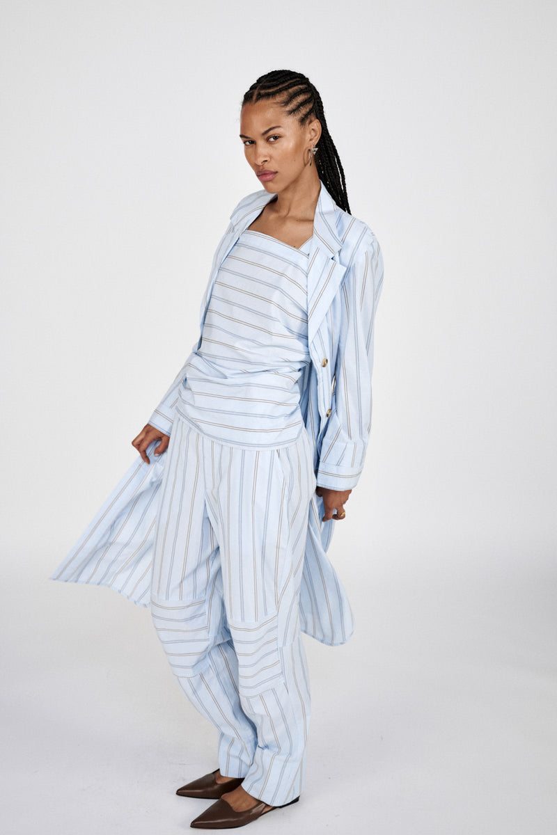 Fresia - Reverse stripe military pants I Blue pyjama stripe 5 - Rabens Saloner