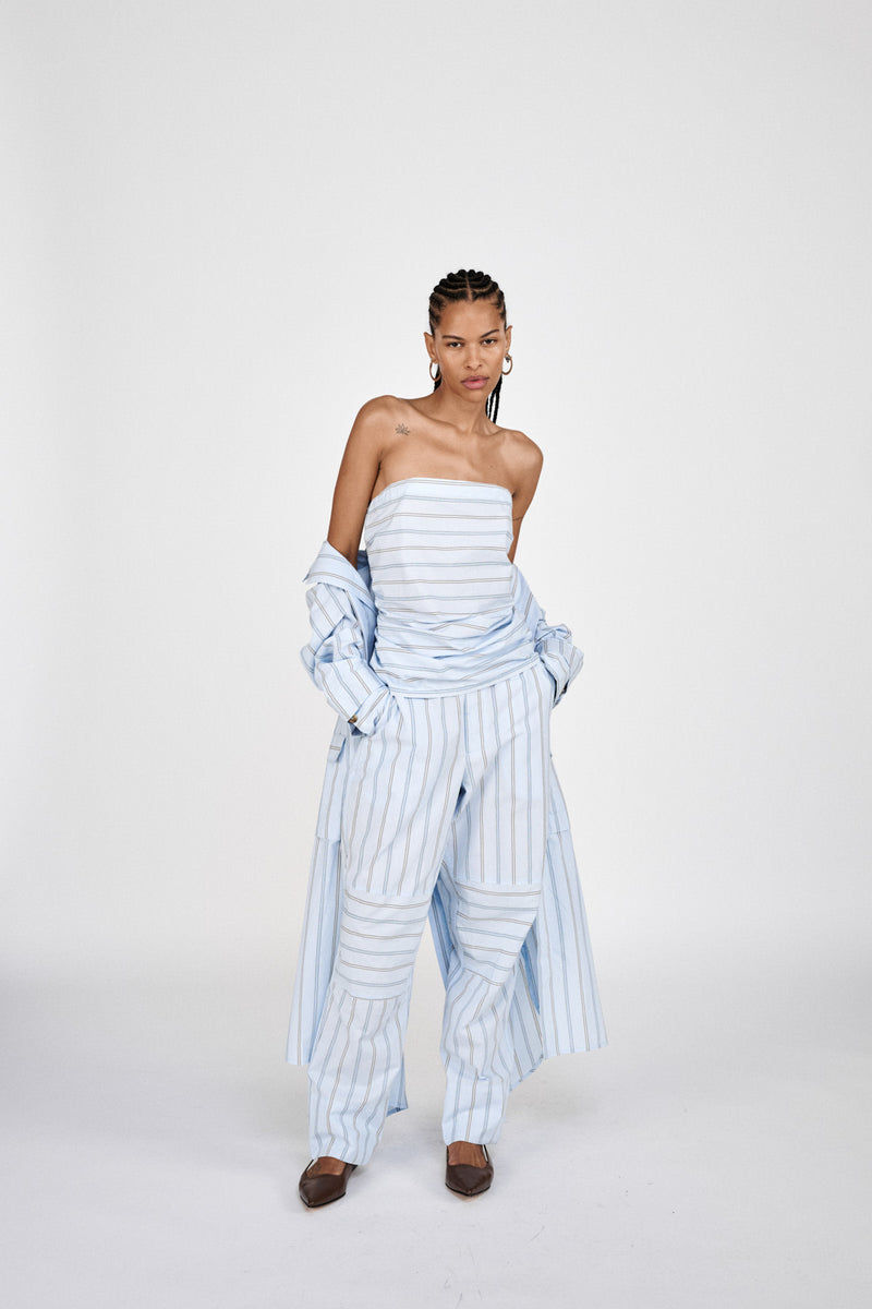 Fresia - Reverse stripe military pants I Blue pyjama stripe 3 - Rabens Saloner